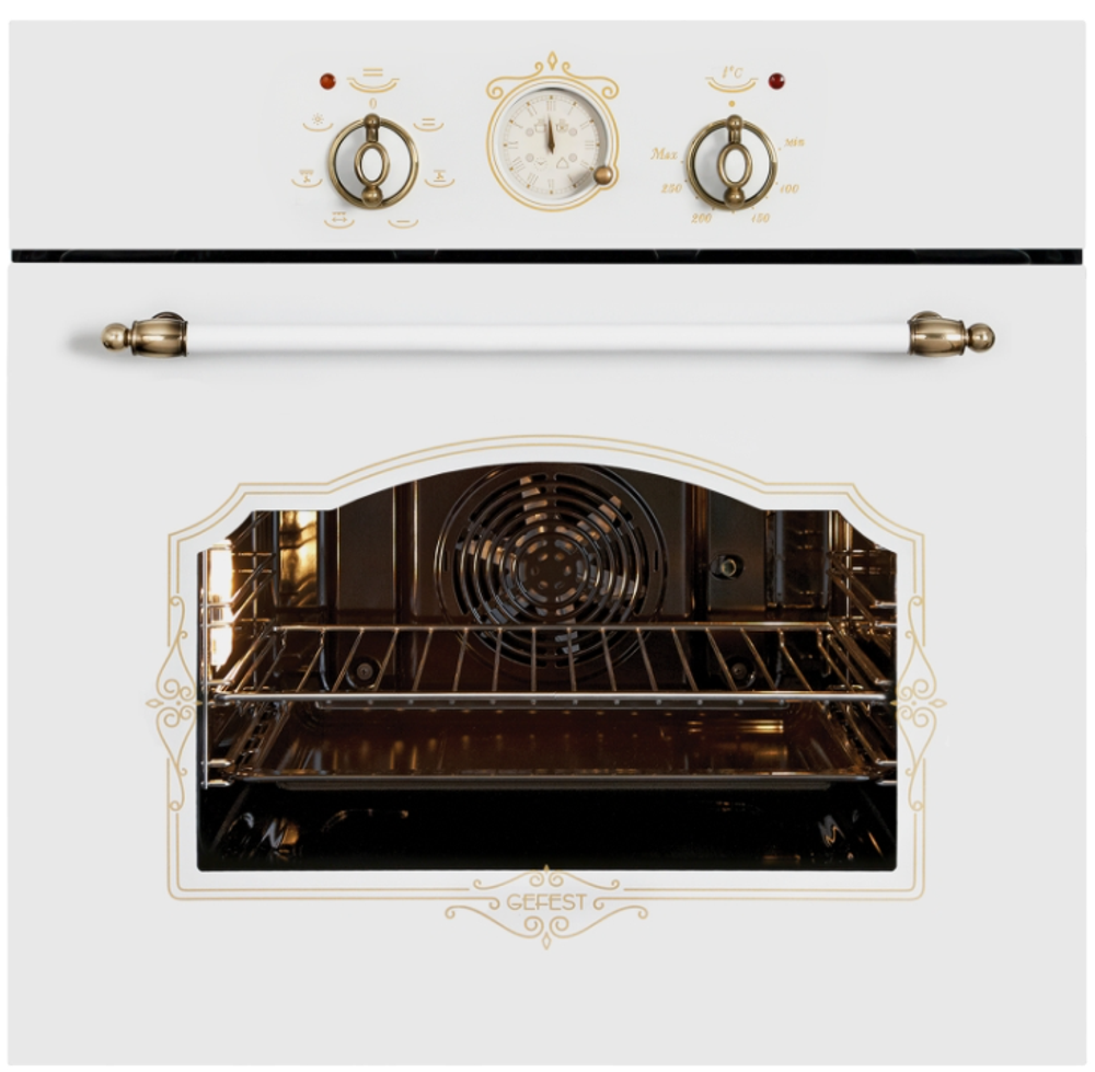 Электрический духовой шкаф GEFEST ДА 602-02 К82 (ретро.ел.прямоуг.стекло с рис.гриль.вертел.конвен)