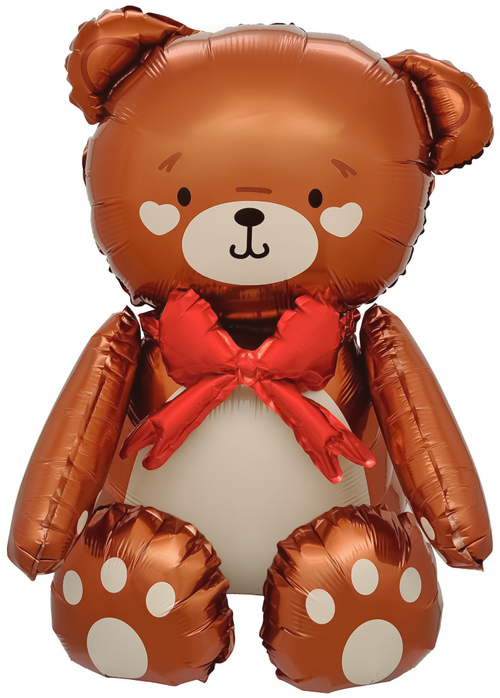 Шар 3D (28''/71 см) Фигура, Сидячий мишка с бантиком, Коричневый, Сатин, 1 шт. в уп.