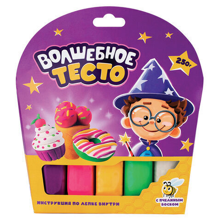 Набор для лепки "Волшебное тесто" 250 г, 5 цветов, ВОЛШЕБНЫЙ МИР