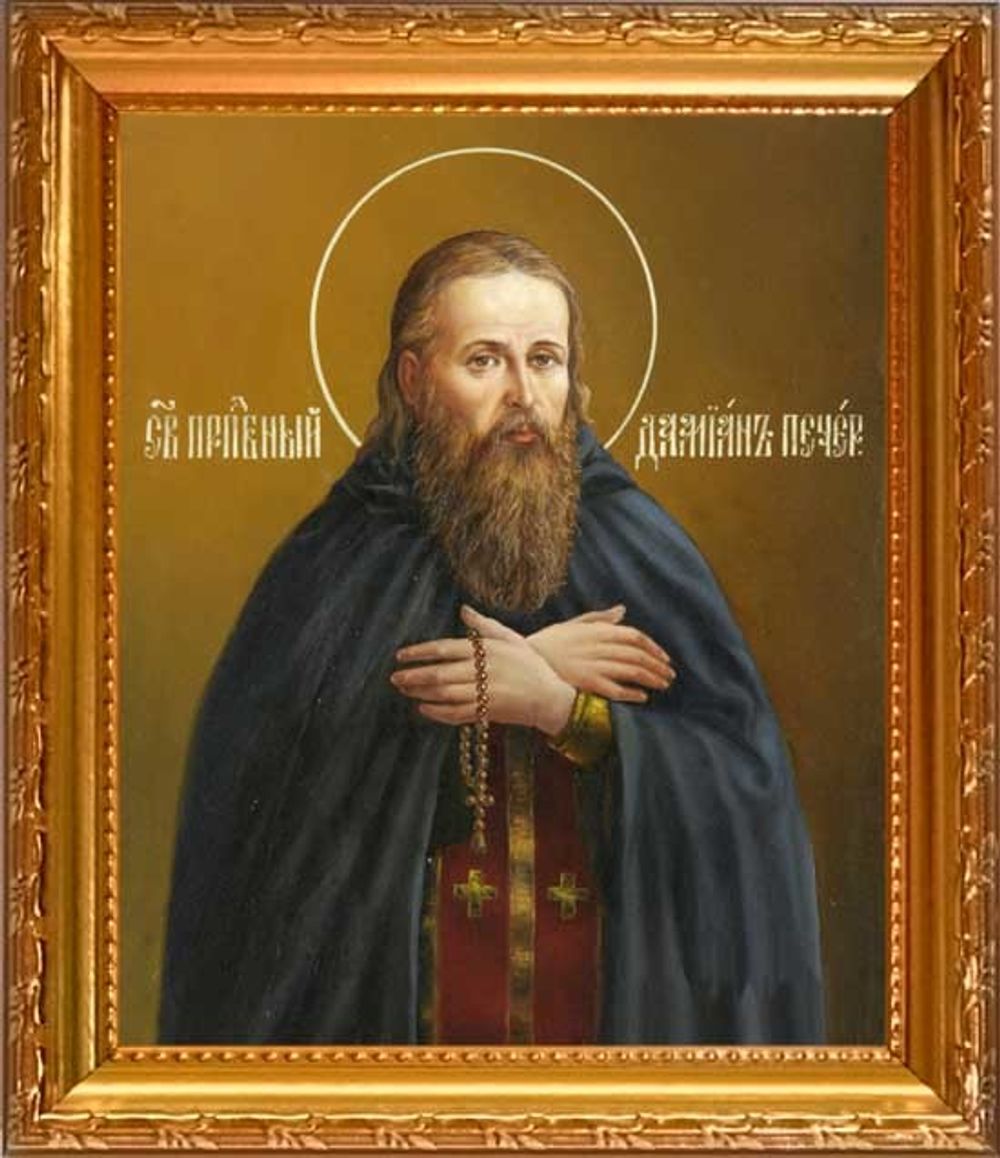 Дамиан Печерский, Преподобный целебник, пресвитер. Икона на холсте в раме