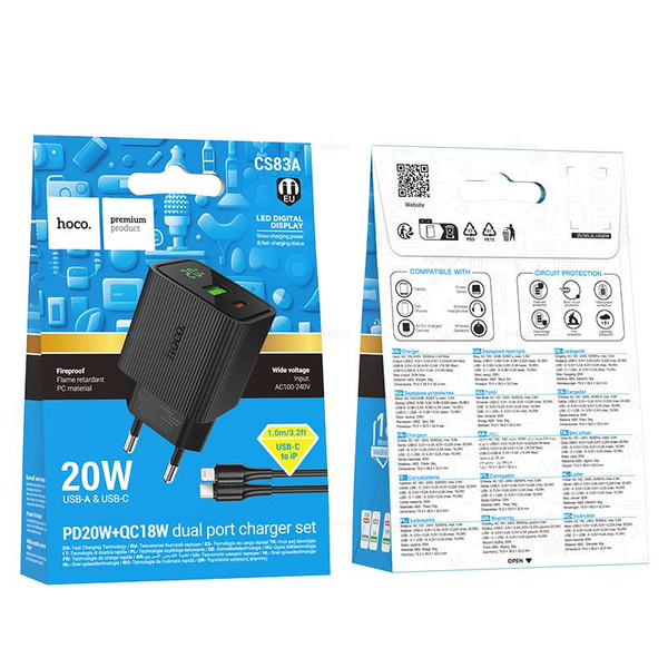 Зарядное устройство для Lightning PD20W+QC3.0 Hoco CS83A (black)