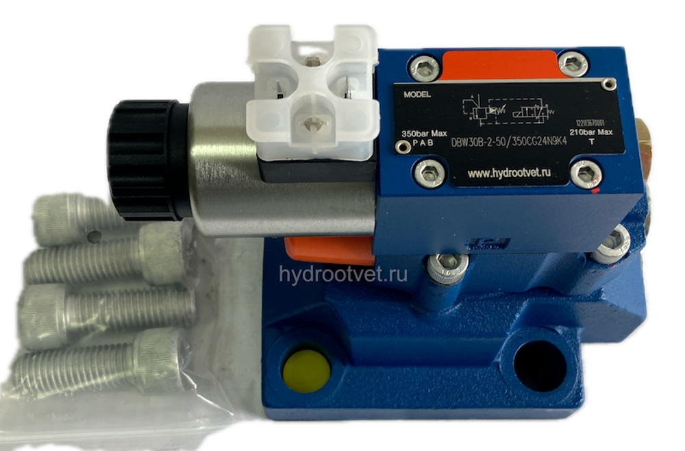 DBW30B2-5X/315CW110-50N9K4 - Предохранительный клапан Ду32 с давлением настройки до 315 бар, управление - X и Y - внутренние с разгрузкой B = открыт с электроуправлением W110