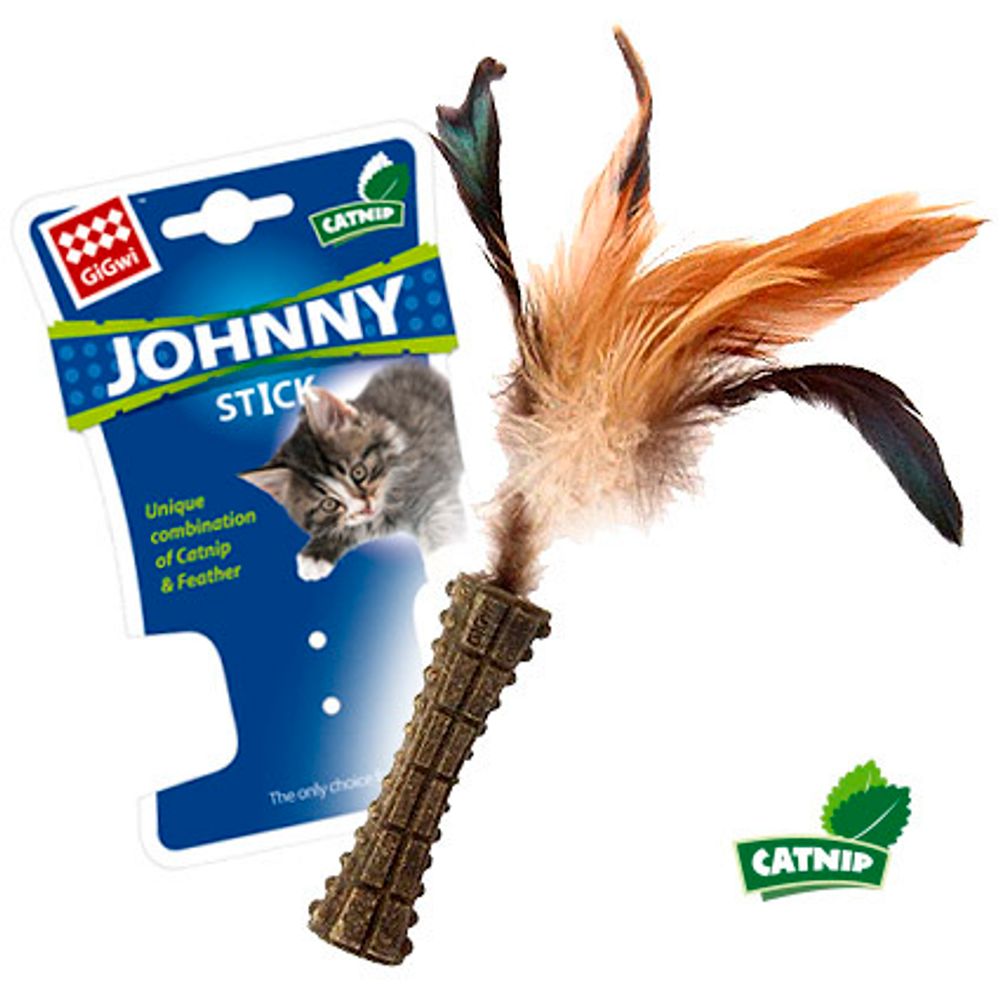 Gigwi JOHNNY STICK Игрушка для кошек Спрессованная кошачья мята с перьями 8см