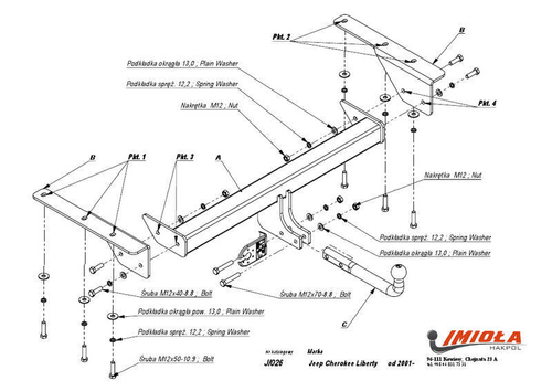 Фаркоп IMIOLA J.026 Jeep Cherokee 2001-2007(паспорт и сертификат в комплекте)(без электрики)
