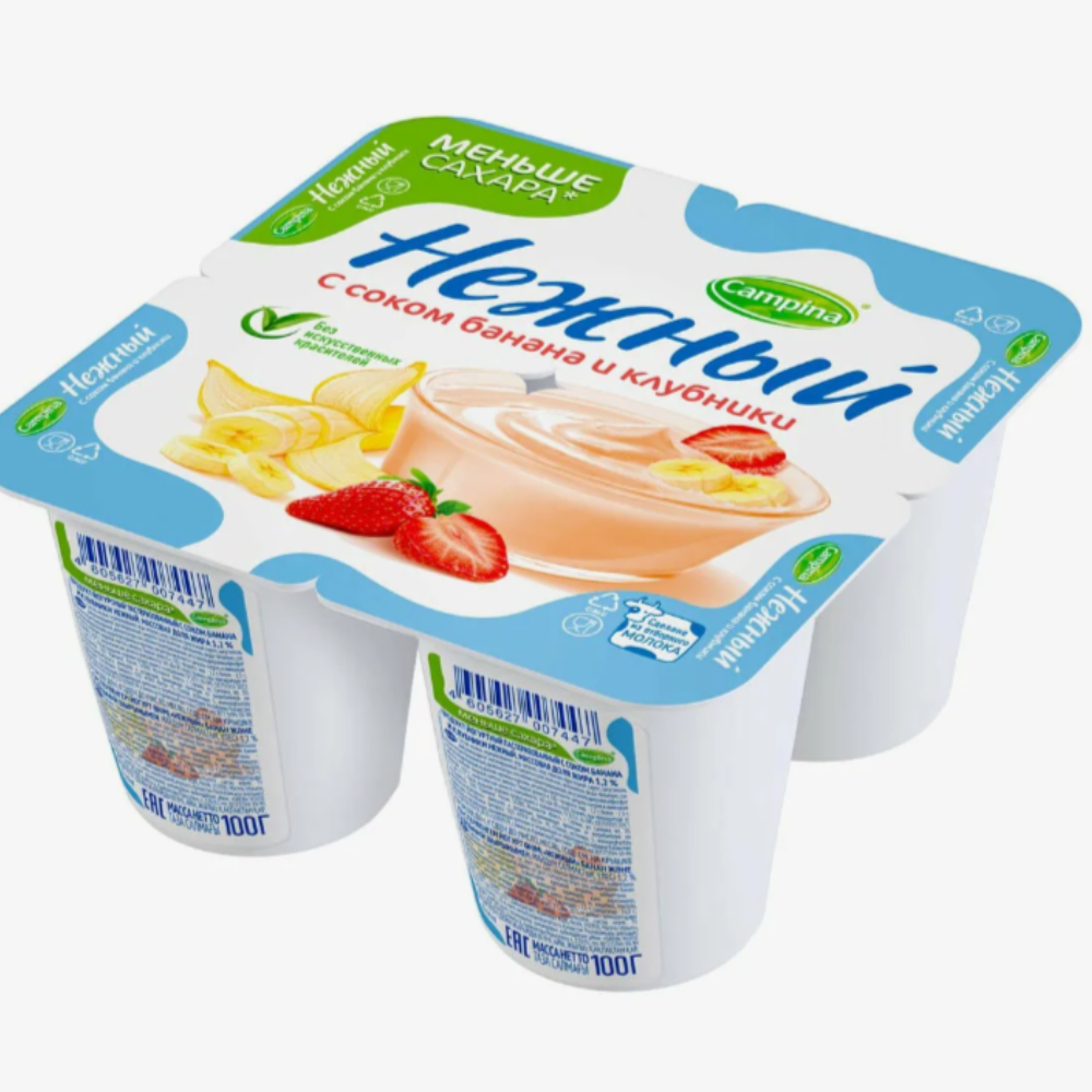 Йогурт Нежный Банан-клубника 1,2% 100 гр