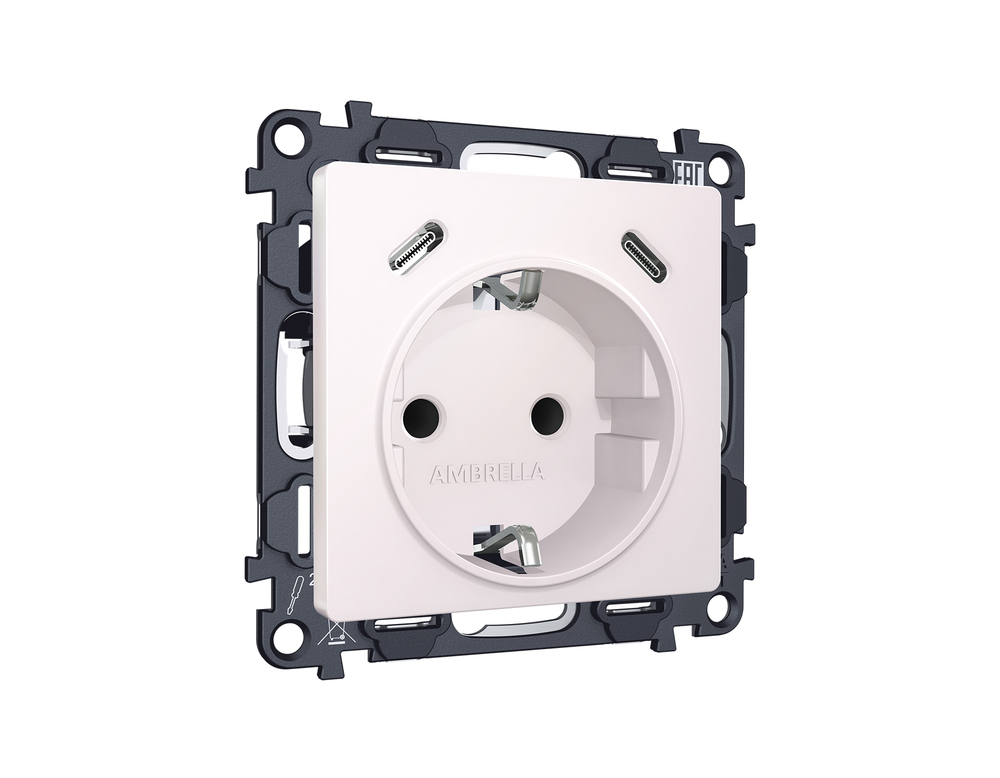 MA210510 Комплект механизма электрической розетки 2USB С+C 20W (быстрая зарядка) с/з на винтовых зажимах 16A-250V ALFA Жемчуг QUANT (AP2105, VM165)