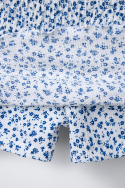 ZARA ЮБКА-ШОРТЫ ИЗ РЕЛЬЕФНОЙ ТКАНИ С ЦВЕТОЧНЫМ ПРИНТОМ, СИНИЙ
