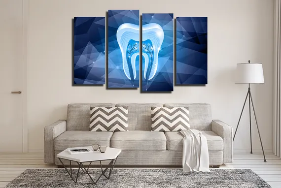 Модульная картина "Зуб на синем фоне"