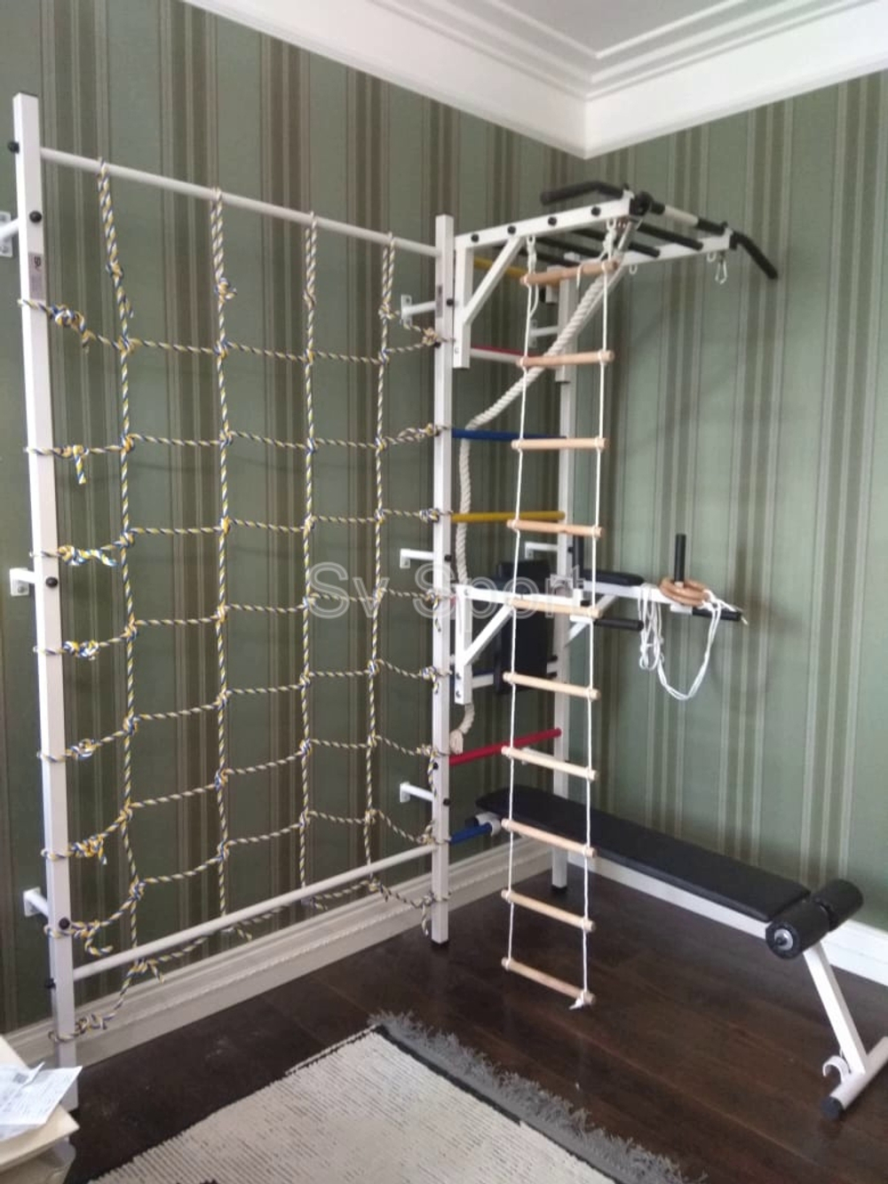 Монтаж шведской стенки Sv Sport с канатным лазом в пеноблочные, газоблочные стены