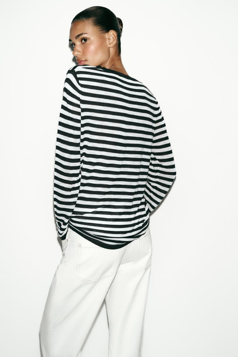 ZARA СВИТЕР В ПОЛОСКУ С ПУГОВИЦАМИ, ТЕМНО-СИНИЙ/БЕЛЫЙ