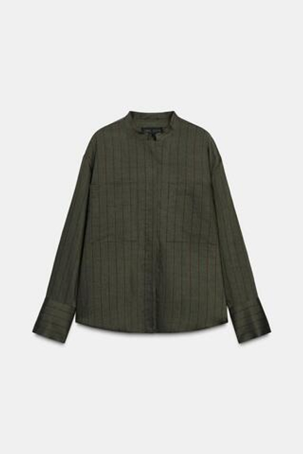 ZARA РУБАШКА В ПОЛОСКУ С ВОРОТНИКОМ-СТОЙКОЙ — ZW COLLECTION, ХАКИ