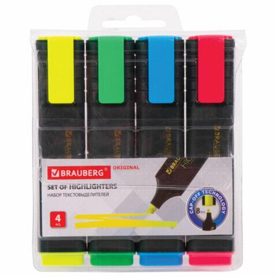 Набор маркеров текстовыделителей 4 цветов 1-5 мм BRAUBERG ORIGINAL
