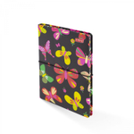 Записная книжка, А6, Yalong, 7БЦ, матовая ламинация, поролон, на резинке, клетка, цветной срез, 80 л., "Бабочки на черном", ассорти