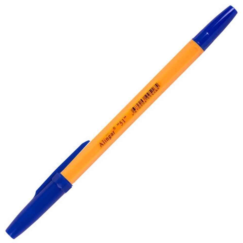 Ручка шариковая Alingar, "51", 1 мм, синяя, шестигранный, оранжевый, пластиковый корпус, карт. уп.