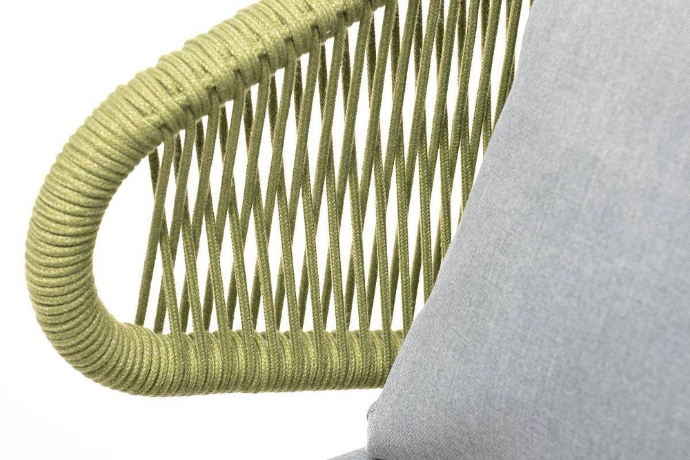 "Милан" кресло плетеное из роупа, каркас алюминий светло-серый (RAL7035) муар, роуп салатовый меланж круглый, ткань светло-серая