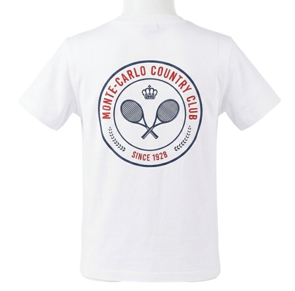 Детская теннисная футболка Monte-Carlo Kids Country Club MCCC Print On Back - white