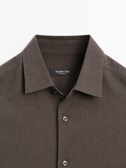 Massimo Dutti Меланжевая рубашка облегающего кроя из твила, коричневый