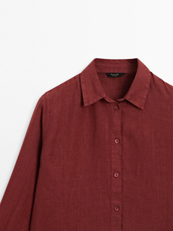 Massimo Dutti Рубашка из струящегося 100% льна, темно-розовый