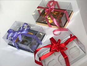 Упаковка для 6 капкейков ПРЕМИУМ золото с пластиковой крышкой 235х160х100мм