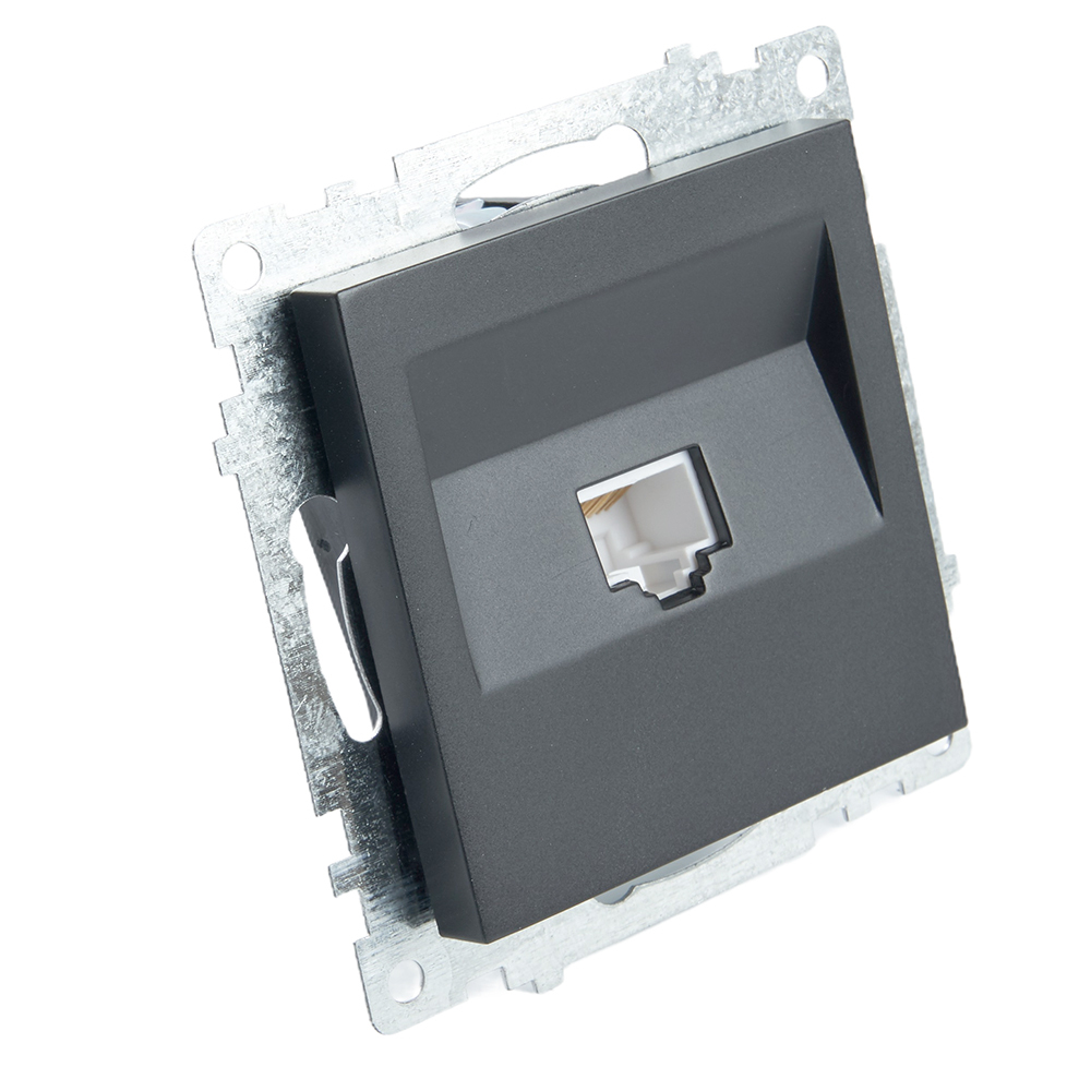 Розетка компьютерная 1-местная RJ-45 (механизм), STEKKER GLS00-7107-05, серия Катрин, черный 39613