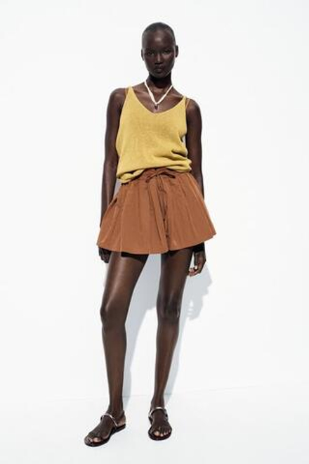 ZARA ШОРТЫ-БЕРМУДЫ С ЭЛАСТИЧНЫМ ПОЯСОМ, КОРИЧНЕВЫЙ