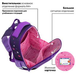 Ранец BRAUBERG KIDS START, 1 отделение, 2 кармана, "Sweet cheeks", велюровая панель, 35х26х13см, 272093