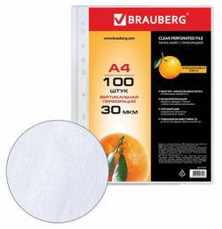 Папки-файлы перфорированные, А4, BRAUBERG "STANDARD", комплект 100 шт., матовые, 30 мкм, 221991