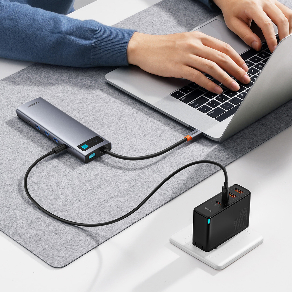 USB-C Хаб Baseus Metal Gleam 11-Port (HDMI4K@60Hz + VGA + 3xUSB3.0 + USB2.0 + USB-C-PD + RJ45 + SD + microSD/TF + mj3.5mm)