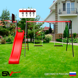 Уличные качели Sv Sport с горкой УК191КВ2 (3.7м/Щит баскет/Деревянные 2шт/Подвесы на втулке 2к)