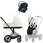 Коляска Cybex Priam IV Matt Black complete Aton S2 Ocean Blue Base One 4 в 1 Off White