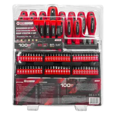 Набор отверток и бит 100пр, на пластиковом стенде FORCEKRAFT FK-10100