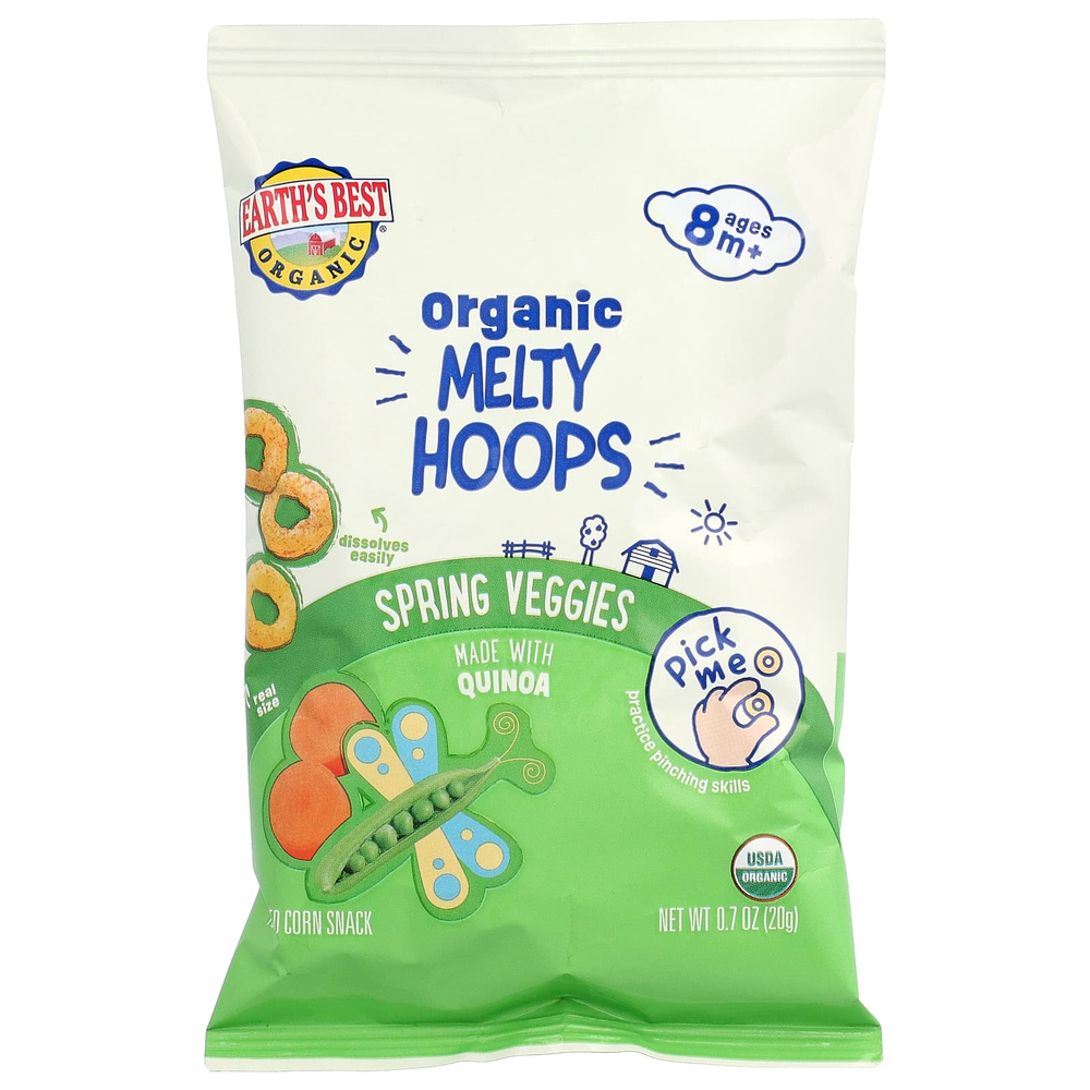 Earth's Best, Melty Hoops, органический снек из кукурузной муки, для детей от 8 месяцев, весенние овощи, 20 г (0,7 унции)