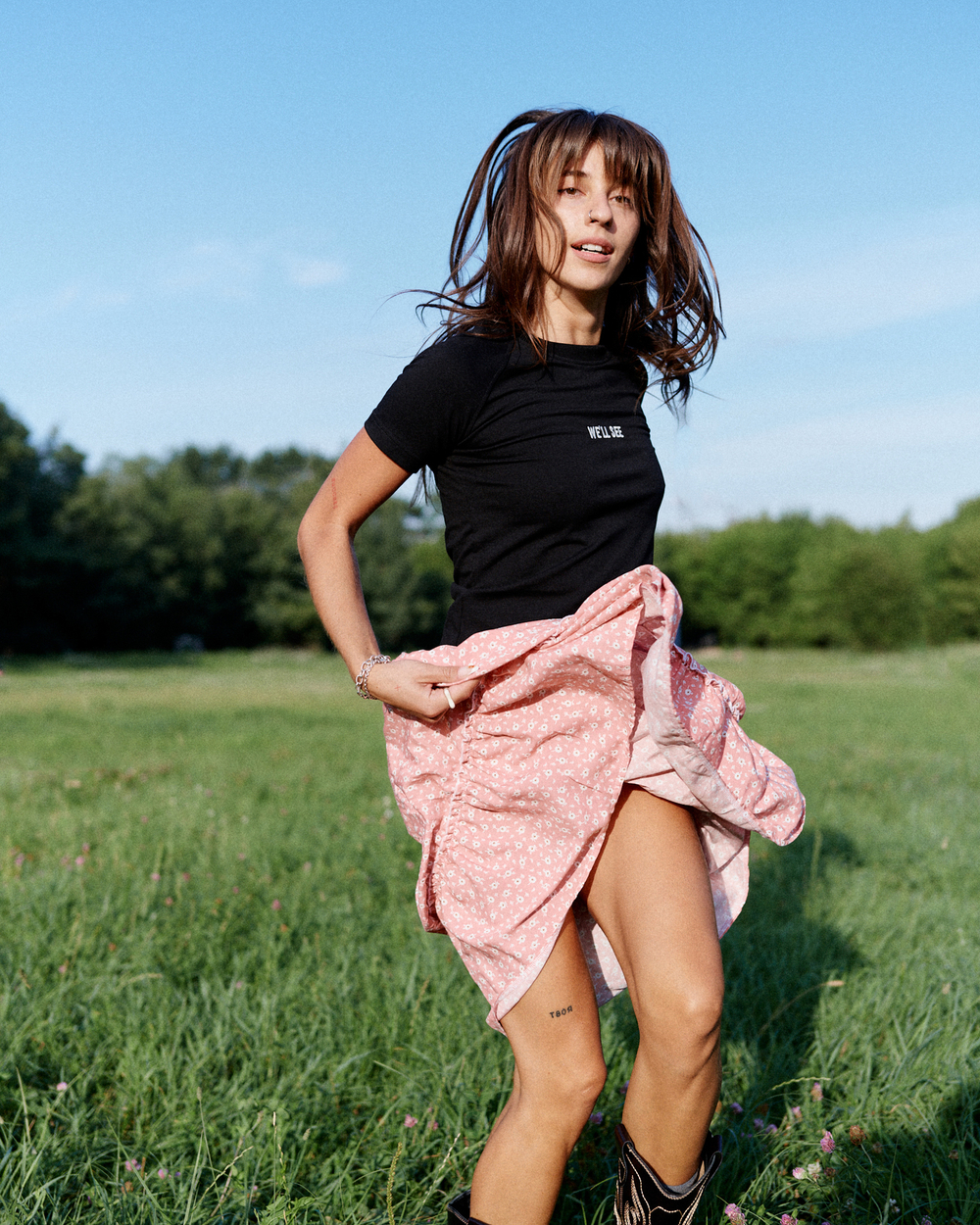 Long Tiered Skirt Pink Flower