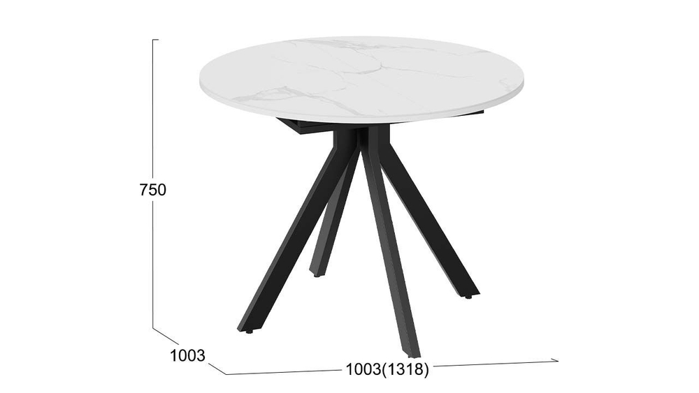 Стол кухонный обеденный круглый раздвижной Черный муар/Стекло глянцевое белое 100(132)х75х75 см