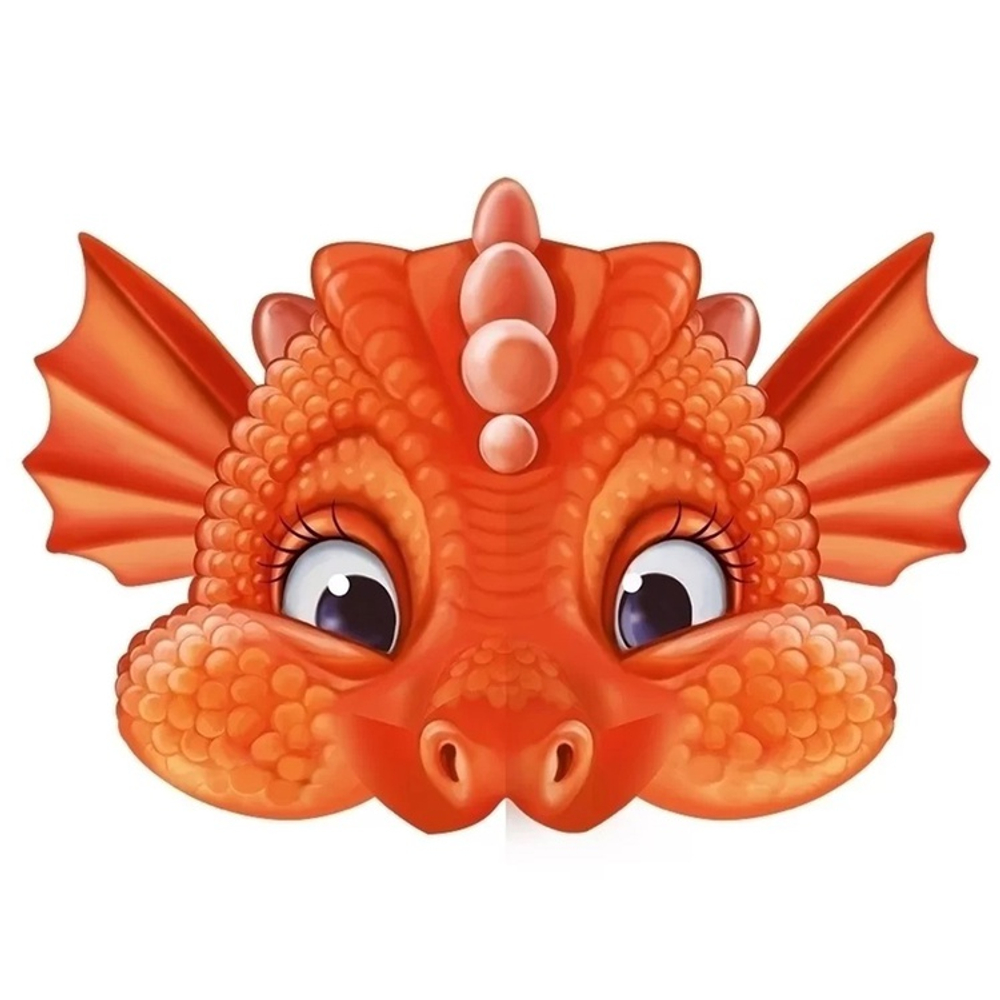 Маска бумажная Дракон оранжевая/зеленая 30х20см