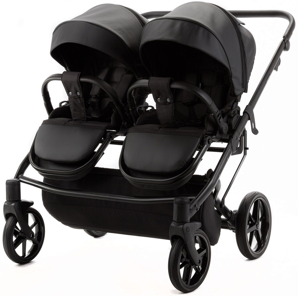 Детская коляска для двойни Adamex Leo Duo Deluxe 2 в 1 DUO-SA2 (ЧЕРНАЯ КОЖА)