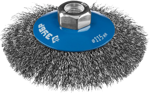 ЗУБР ″Профессионал″. Щетка коническая для УШМ, витая стальная проволока 0,3мм, 115ммхМ14