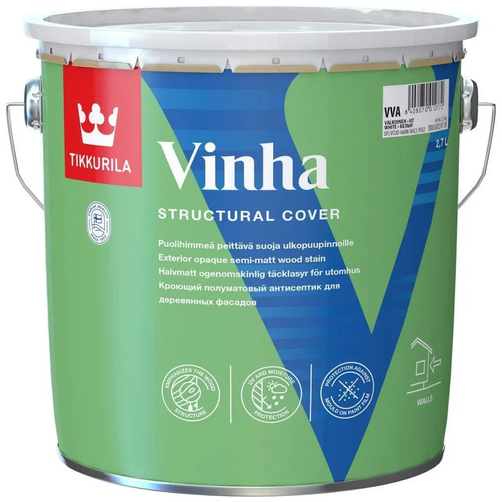 Антисептик кроющий Tikkurila Vinha VVA (0,9л) белый/база под колеровку