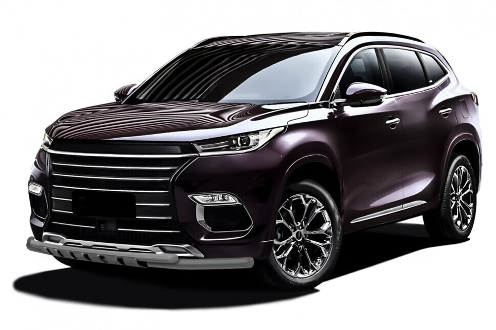 Защита переднего бампера Chery Exeed TXL (2021-2023) d57+d42 (с декор элем) серебристая