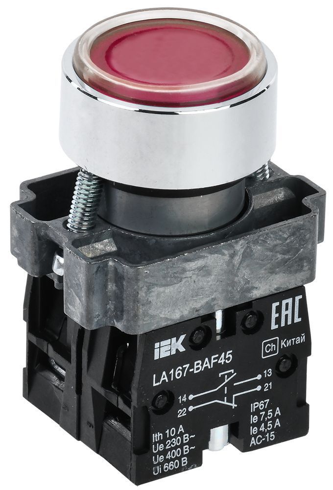 Кнопка управления LA167-BAF45 d=22мм 1з+1р красная IEK