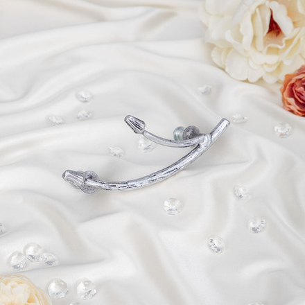 Ручка мебельная скоба Орхидея левая Античное серебро