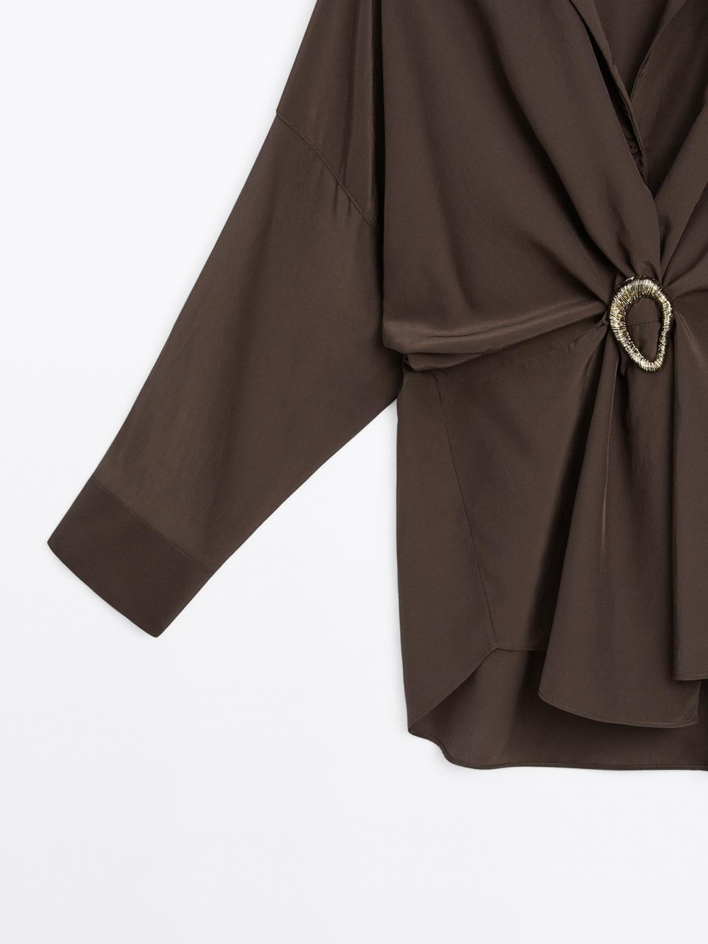 Massimo Dutti Длинная рубашка с деталью «Брошь», коричневый