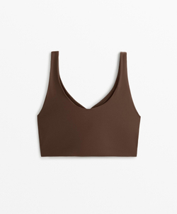 Oysho Топ-майка Light Touch с перекрестными деталями, темно-коричневый