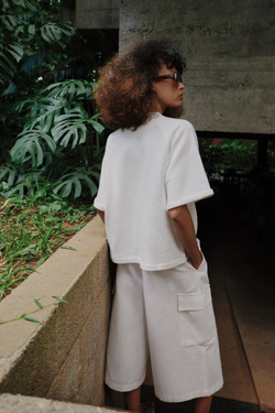 ZARA ТОЛСТОВКА С КОРОТКИМ РУКАВОМ, ЖЕЛТОВАТО-БЕЛЫЙ