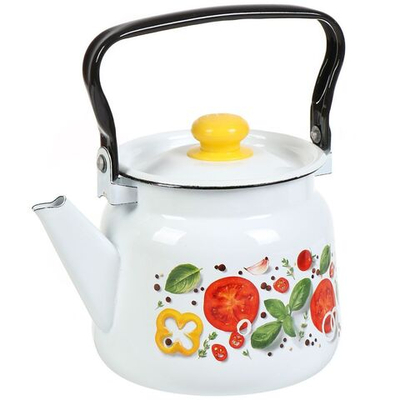 Чайник эмал, 2.3 л, с пластиковой кнопкой, Сиб товары, Каприче, бел, С2714.3*118