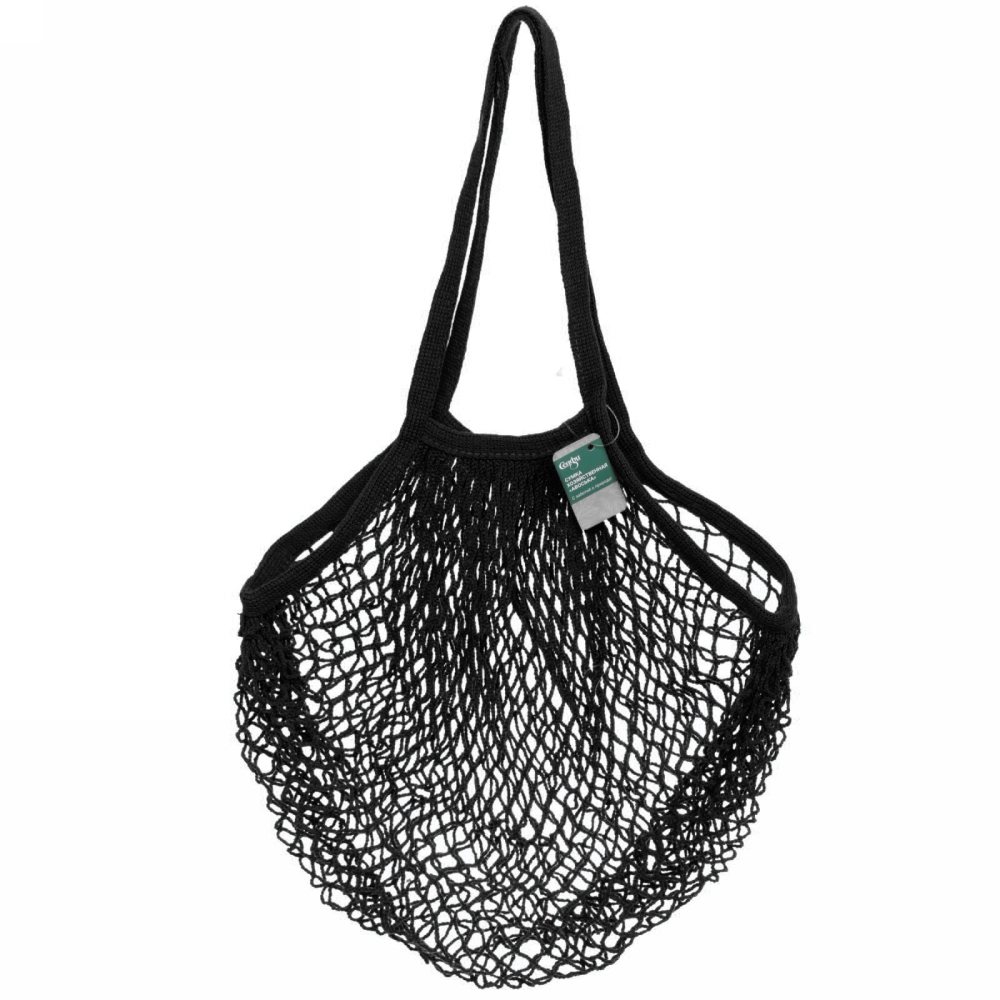 Сумка - шоппер авоська «ТРЕНДИ», цвет черный, 37*62см (лейбл Селфи)