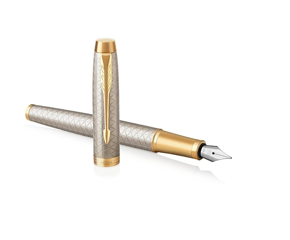 Перьевая ручка Parker IM Premium Warm Silver (grey)  GT, перо: F, цвет чернил: blue, в подарочной упаковке.