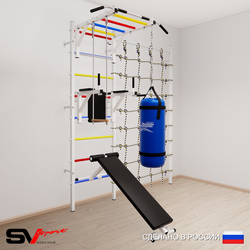Шведская стенка Sv Sport усиленная 65310 (Турник рукоход/Брусья/Скамья/Трапеция/Цепь/Мешок 15кг/Канатный лаз)
