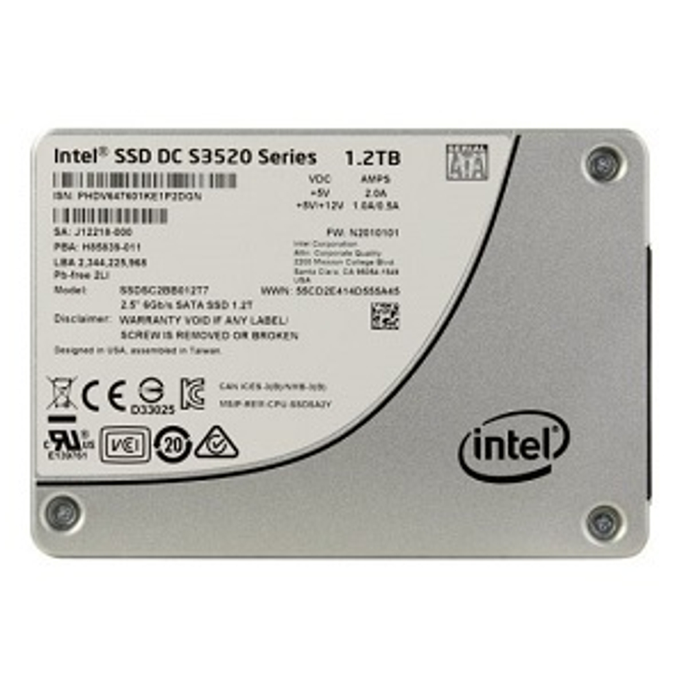 Жесткий диск SSD 2.5" 1200Gb Intel S3520 Series, 380/450MBs, 17500 IOPS, MLC 3D NAND, SATA-III (SSDSC2BB012T701)
