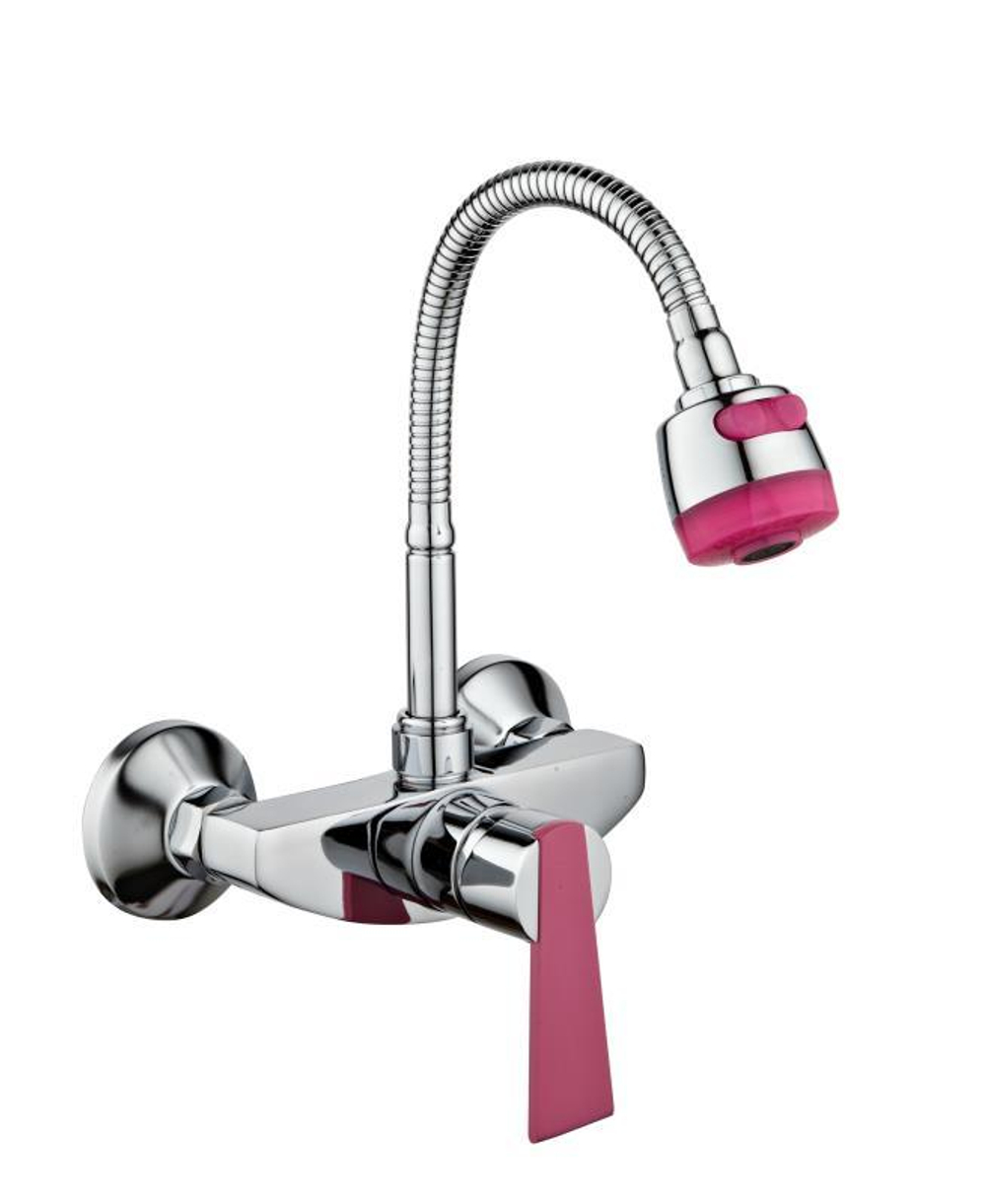 Смеситель DIVINO настенный с гибким изливом, хром-розовый D47230-13